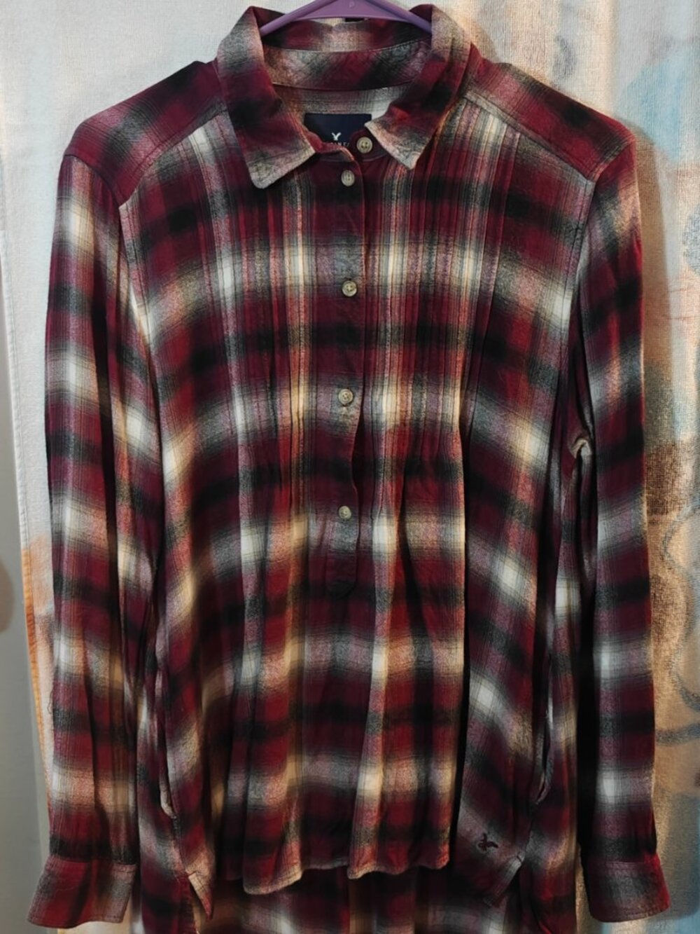 American Eagle Outfitters Large Soft Plaid Flannel Hi-Low Boyfriend Style Shirt